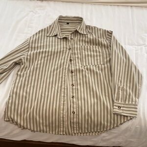 Source Unknown Taupe and Cream Striped Long-Sleeve Button-Down Shirt